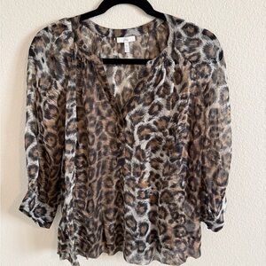 Joie Leopard Print 3/4 Sleeve Blouse